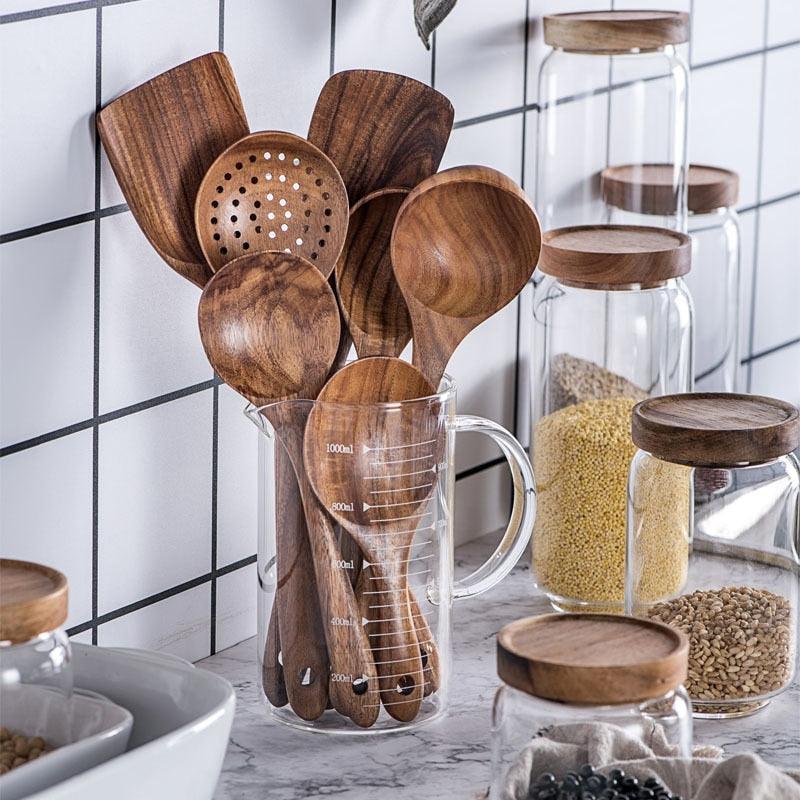 7pcs/set Teak Natural Wood Tableware Spoon