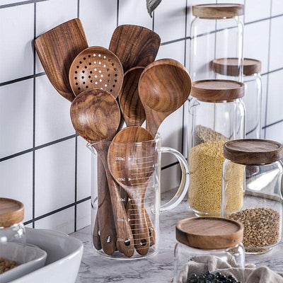 7pcs/set Teak Natural Wood Tableware Spoon