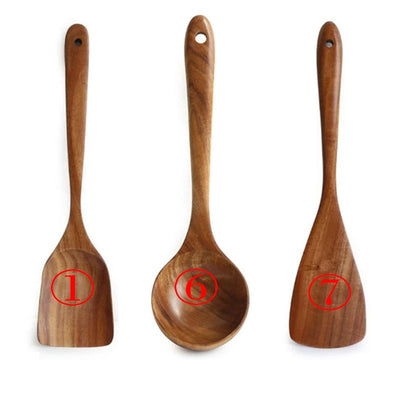 7pcs/set Teak Natural Wood Tableware Spoon