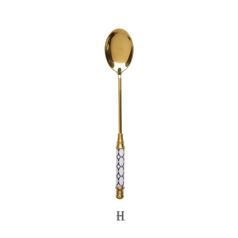 Stainless Steel Dessert Spoon Ceramic Long Handle