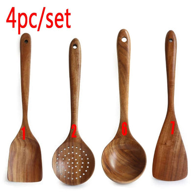 7pcs/set Teak Natural Wood Tableware Spoon