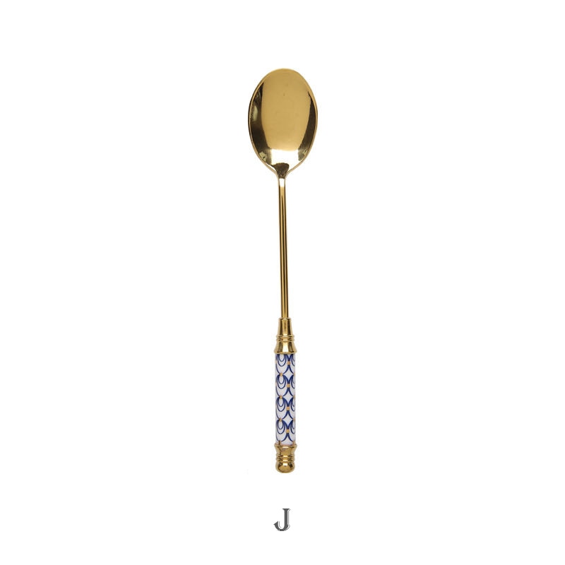 Stainless Steel Dessert Spoon Ceramic Long Handle