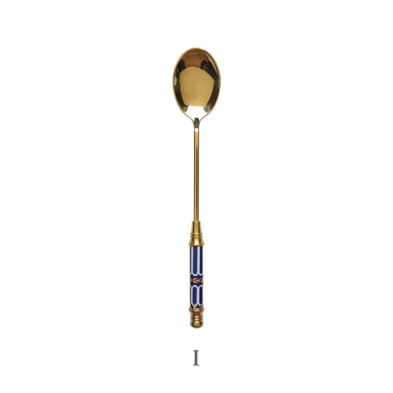 Stainless Steel Dessert Spoon Ceramic Long Handle