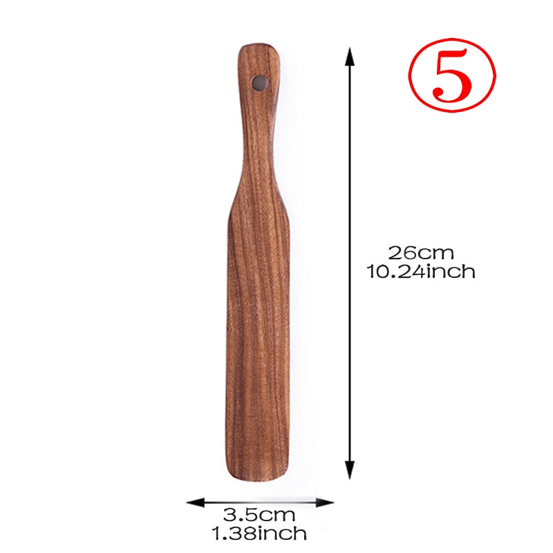 7pcs/set Teak Natural Wood Tableware Spoon