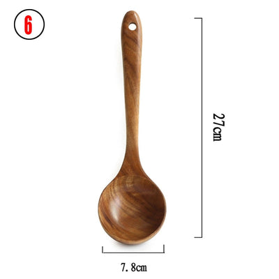 7pcs/set Teak Natural Wood Tableware Spoon