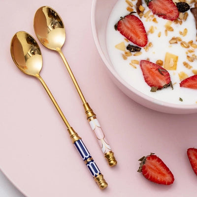 Stainless Steel Dessert Spoon Ceramic Long Handle