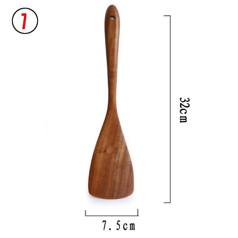 7pcs/set Teak Natural Wood Tableware Spoon