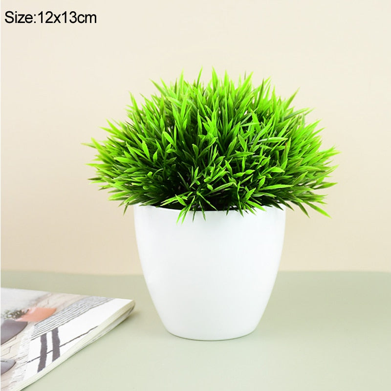 Artificial Plants Potted Green Bonsai Grass Plants