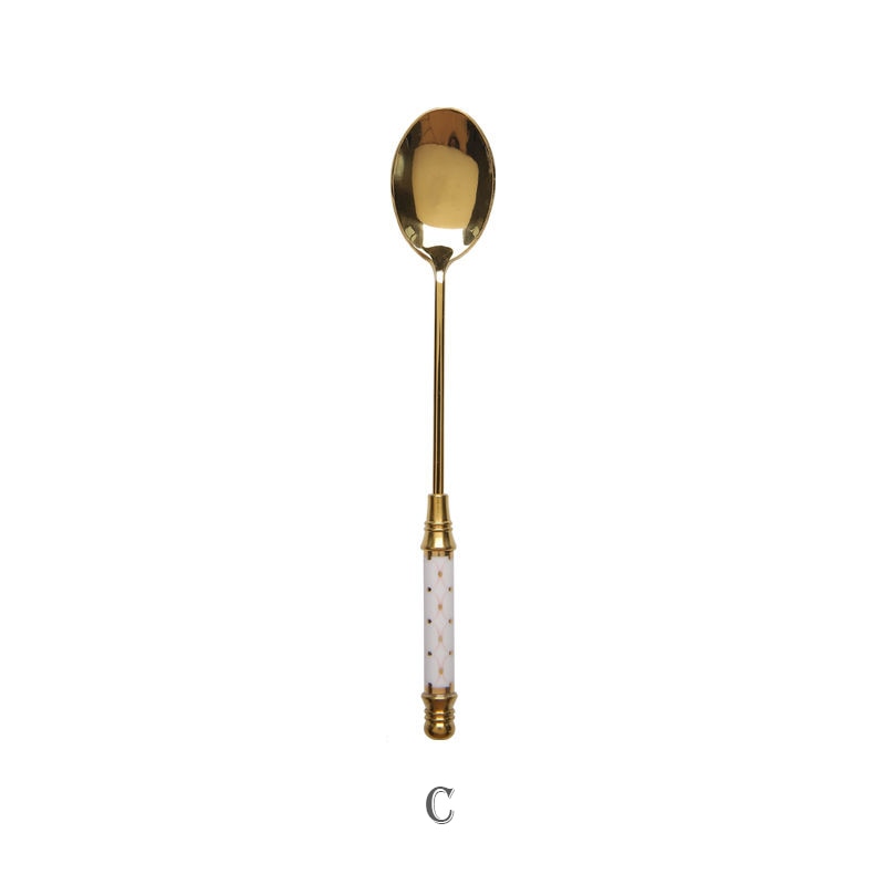 Stainless Steel Dessert Spoon Ceramic Long Handle