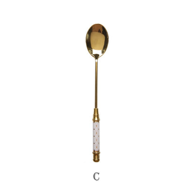 Stainless Steel Dessert Spoon Ceramic Long Handle