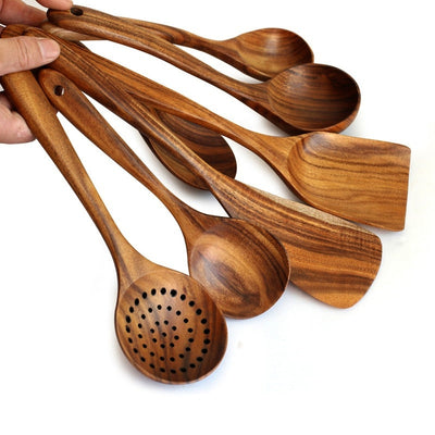 7pcs/set Teak Natural Wood Tableware Spoon