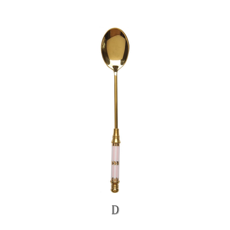 Stainless Steel Dessert Spoon Ceramic Long Handle