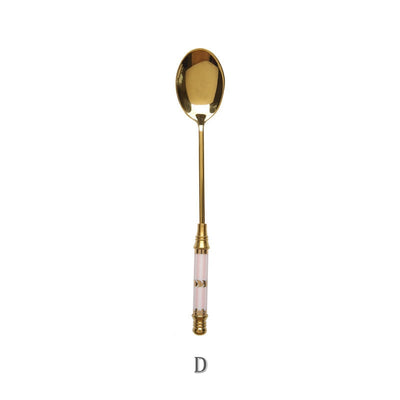 Stainless Steel Dessert Spoon Ceramic Long Handle