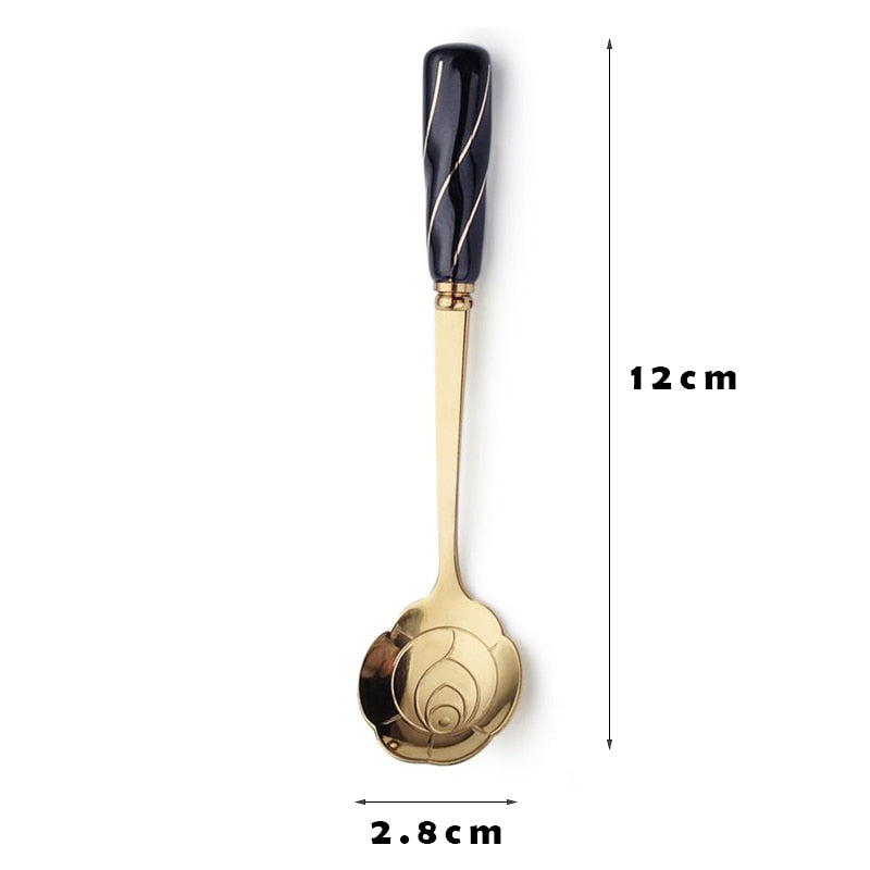 Stainless Steel Dessert Spoon Ceramic Long Handle