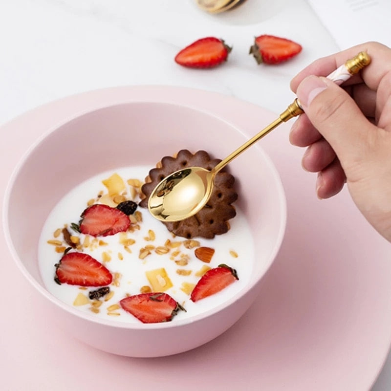 Stainless Steel Dessert Spoon Ceramic Long Handle
