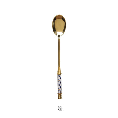 Stainless Steel Dessert Spoon Ceramic Long Handle
