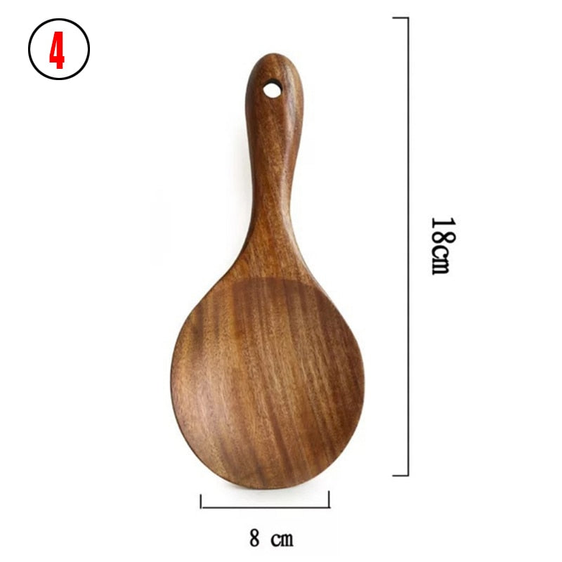 7pcs/set Teak Natural Wood Tableware Spoon