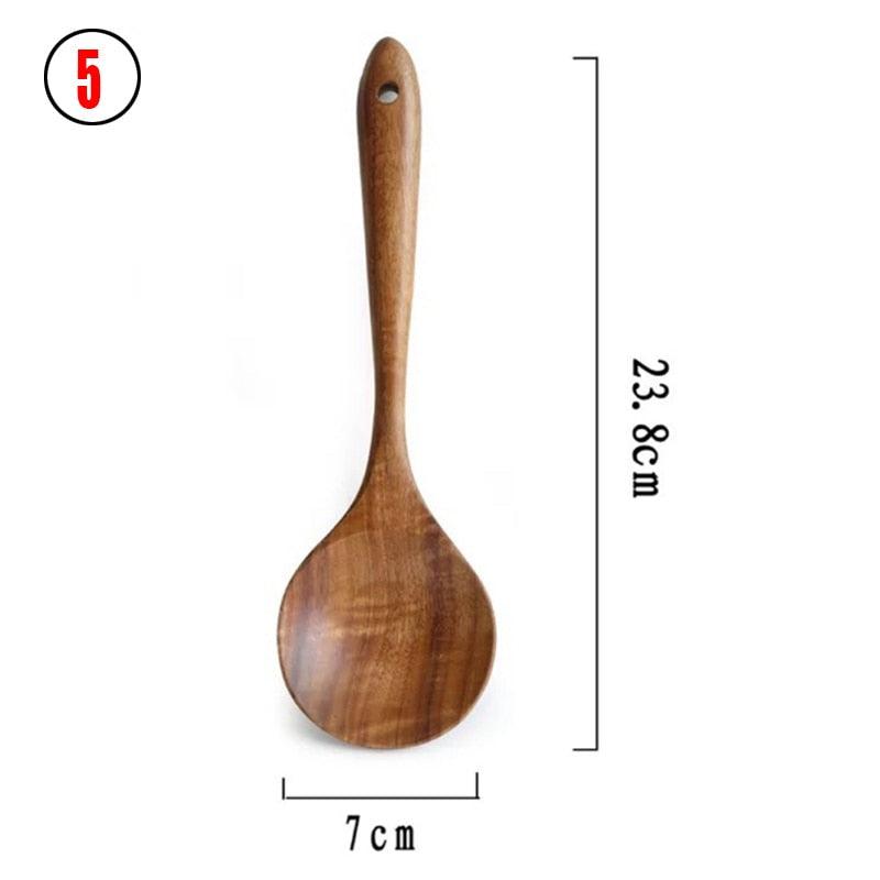 7pcs/set Teak Natural Wood Tableware Spoon - Fajar eMART
