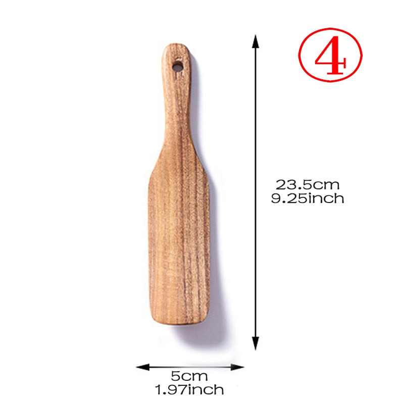 7pcs/set Teak Natural Wood Tableware Spoon