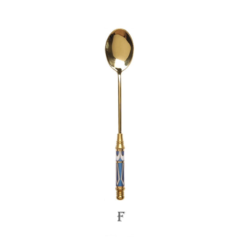 Stainless Steel Dessert Spoon Ceramic Long Handle
