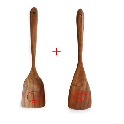 7pcs/set Teak Natural Wood Tableware Spoon - Fajar eMART
