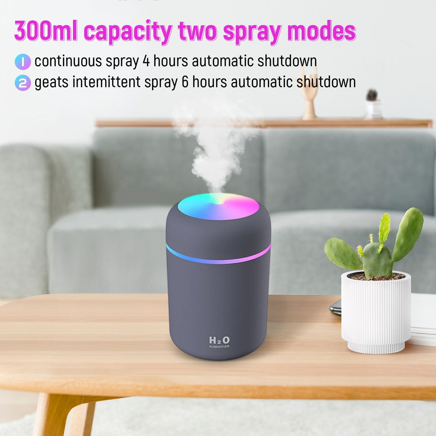 Portable Air Humidifier 300ml Ultrasonic Aroma Essential Oil Diffuser USB